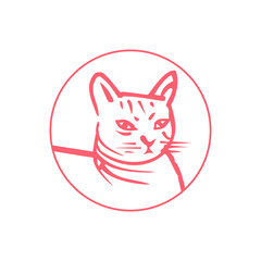 Fototapeta premium cat cartoon. Cat face logo with circle vector design 