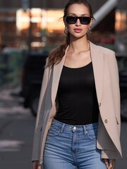 Obraz premium stylish fashionable girl in sunglasses in the metropolis