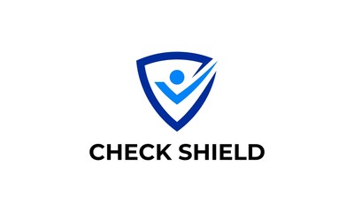 shield people check logo. security concept safe and deal sign vector icon illustration.
