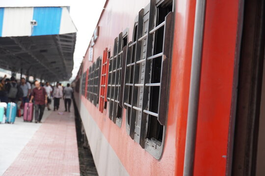 Passenger on platforms at the railway station of delhi, India.