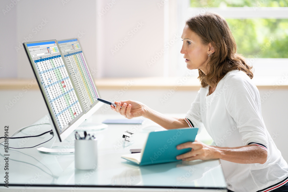 Poster Analyst Working With Spreadsheet Business Data