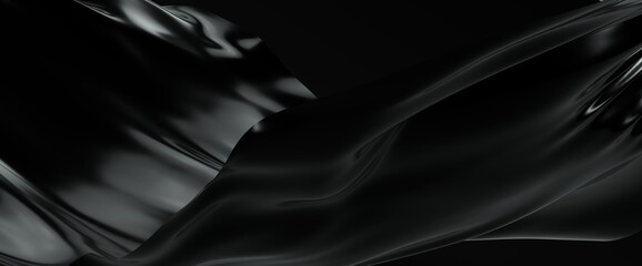 Obraz premium Black Oil or Petrol liquid flow, liquid metal close-up, wide horizontal banner. 3d illustration