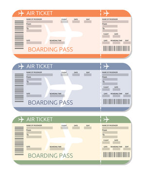 Vector image set of airline boarding pass tickets with barcode