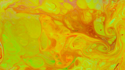 Fluid Art. Abstract orange background. Trendy orange green backdrop