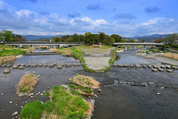 初夏の京都市の鴨川デルタがのどかで開放的