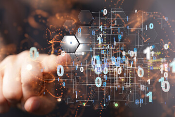 Digital cyberspace with particles and Digital data network connections concept.