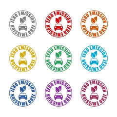 Zero emission badge icon isolated on white background. Set icons colorful