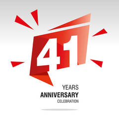 41 Years Anniversary celebration modern origami speech logo icon red white vector