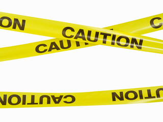 Yellow warning tapes with black inscription - attention. Abstract warning giving limit lines for...