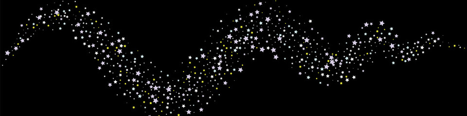 Falling confetti stars. Black, white colors. Blotches of bright stars. Festive background. Abstract texture on a black background. Vector illustration, eps 10