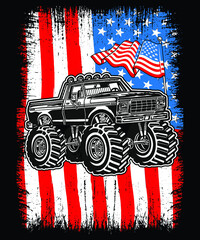 USA Monster Truck Shirt Monster Truck Clipart, Monster Truck Shirt, US Monster Truck Shirt, Off Road Vehicle, American Flag Shirt Template © Depiction