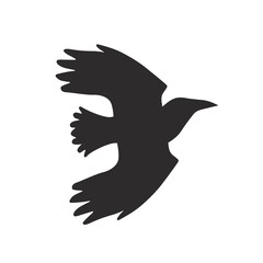 Raven tattoo. Silhouette of a bird. A flying crow in a flat style.