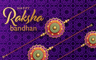 Beautiful gold raksha bandhan greeting card  with color background.