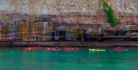 Munising Michigan and Pictured Rocks National Lakeshore Park with Kayakers