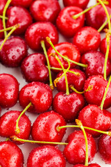 Red cherry close-up. Fresh cherries in water drops. Red berries for diet food