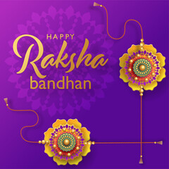 Beautiful gold raksha bandhan greeting card  with color background.