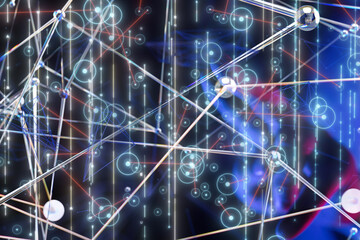 Neural network 3D illustration. Big data and cybersecurity