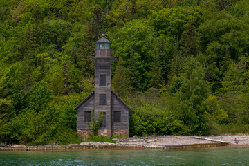 Fototapeta na wymiar Munising Michigan and Pictured Rocks National Lakeshore Park Grand Isle East Channel Lighthouse