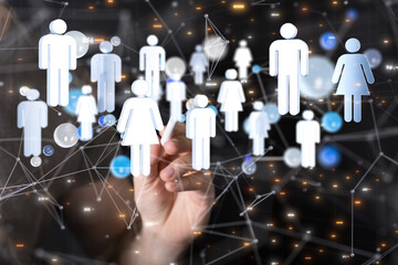 holding 3D rendering group of blue people
