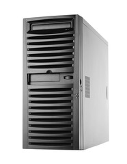 Schwarzer Server / PC / Computer freigestellt / isoliert vor weißem Hintergrund