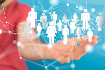 Abstract network of physical devices on the Internet using a network connection with statistics...