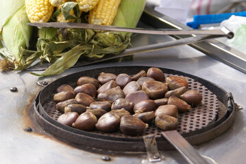 Yellow corn and purple garlic cloves