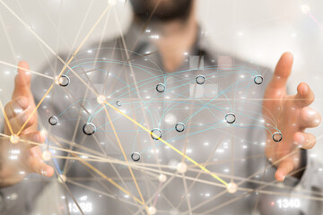 Global network. Blockchain. 3D illustration. Neural networks and artificial intelligence. Abstract