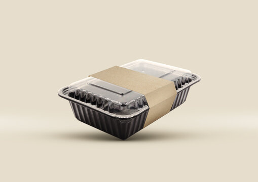 Plastic Food Packaging Tray With Clear Plastic Cover Mock Up