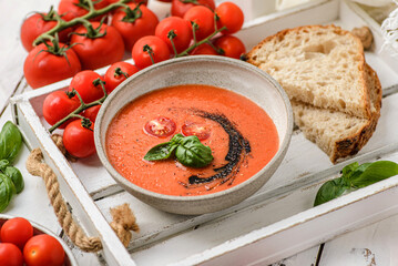 gazpacho tomato soup in a plate