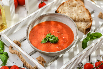 gazpacho tomato soup in a plate