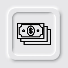 Dollars simple icon, vector. Flat design. Neumorphism design.ai