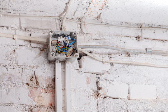 Electrical Back Box, Conduit, And Wires Are Installed, Secured By Cement,  In A House Wall Getting Ready For Switches And Sockets Stock Photo, Picture  and Royalty Free Image. Image 129082662.