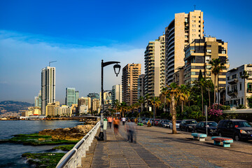 Lebanon. Beirut, capital of Lebanon. The Corniche Beirut (seaside promenade) - obrazy, fototapety, plakaty