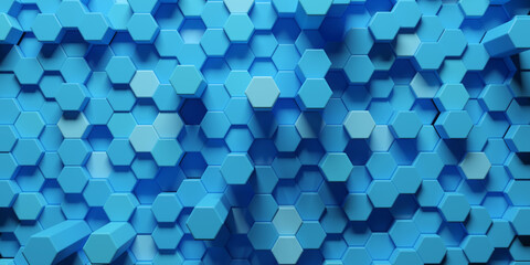 Abstract blue hexagon background texture. 3d illustration, 3d rendering.
