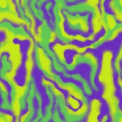 Watercolor wavy abstract  pattern. Blurred green, purple and yellow marble or liquid stains.