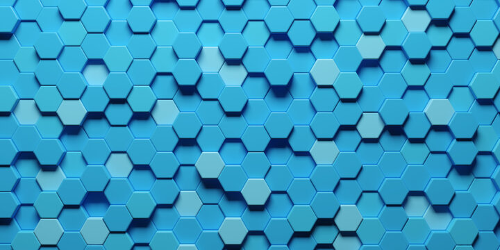 Abstract blue hexagon background texture. 3d illustration, 3d rendering.
