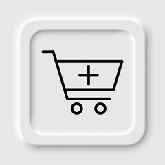 Shopping cart, add simple icon vector. Flat design. Neumorphism design.ai