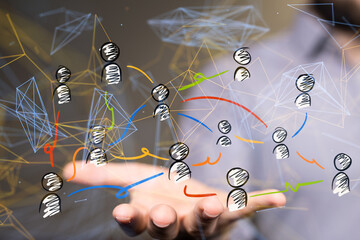 Global network. Blockchain. 3D illustration. Neural networks and artificial intelligence. Abstract