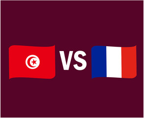 Tunisia And France Flag Ribbon Symbol Design Africa And Europe football Final Vector African And European Countries Football Teams Illustration