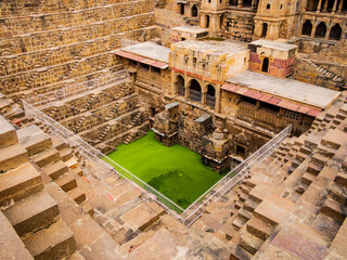 Sunning view of Chand Baori, the oldest and deepest stepwell in the world, Abhaneri village near...