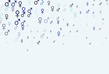 Light pink, blue vector pattern with gender elements.