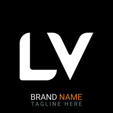 L V White Letter Logo Design with Black Background. Stock Vector