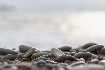 sea pebbles background with blur