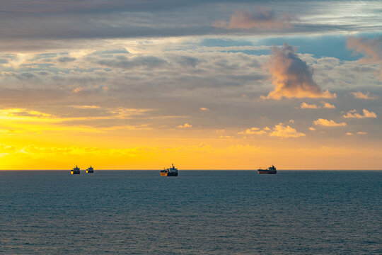 oil tankers on the black sea at sunset landscape