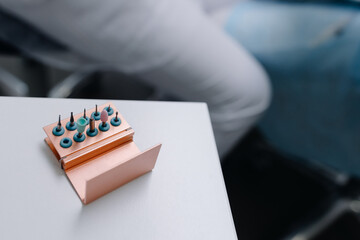  Dental tools close up on a white table