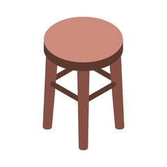 Isometric Wooden Stool Composition