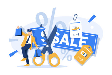 Coupons for Discount Systems and Price Cut for Certain Products,Scissors That Cut Prices,Flat Icon Style Suitable for Web Landing Page