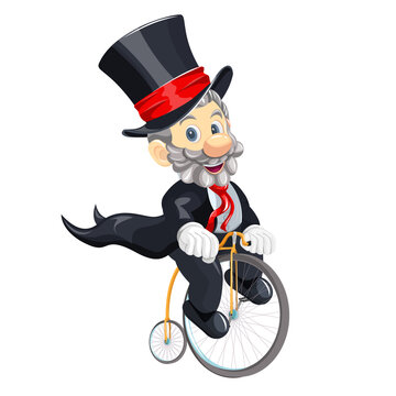 Vector image of a magician on a bicycle. Concept. Cartoon style. EPS 10