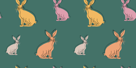 Vector color pattern of hares, rabbits or bunny on the background.