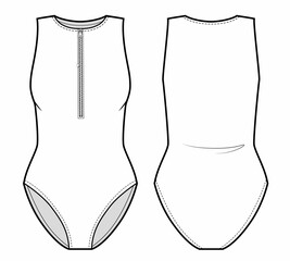 Wetsuit, swimsuit surfing. Sleeveless bodysuit with zipper on front. © Olesya